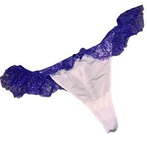 NWT Victoria Secret purple eyelet lace with silver metallic detail thong panty